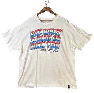 Rusty Butcher Red White & Blue Or F You T-Shirt Mens 2XL USA Humor Funny
